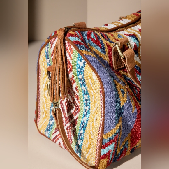Handmade Boho Chic Satchel / Boston Bag - Navajo Aztec Inspired Design - Picture 6 of 11